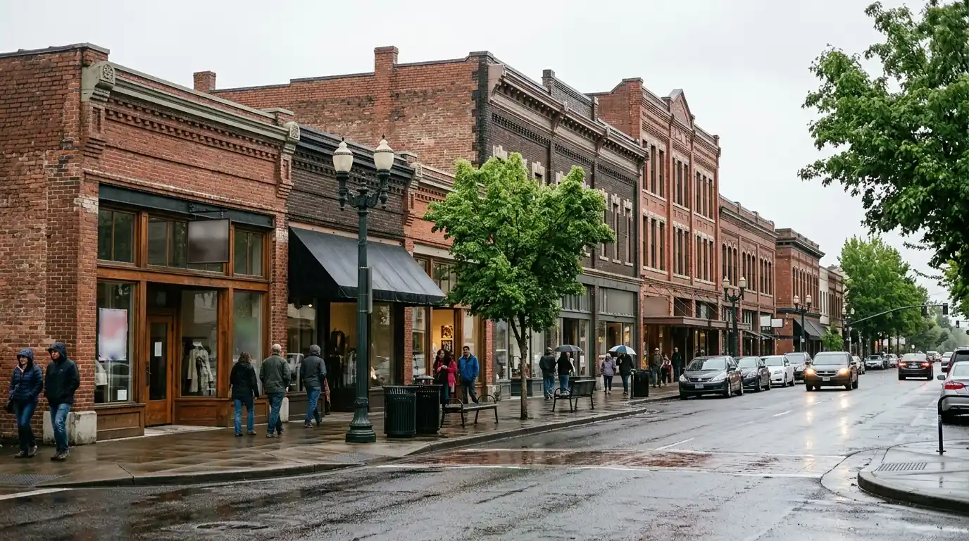 Downtown Salem, Oregon after rain