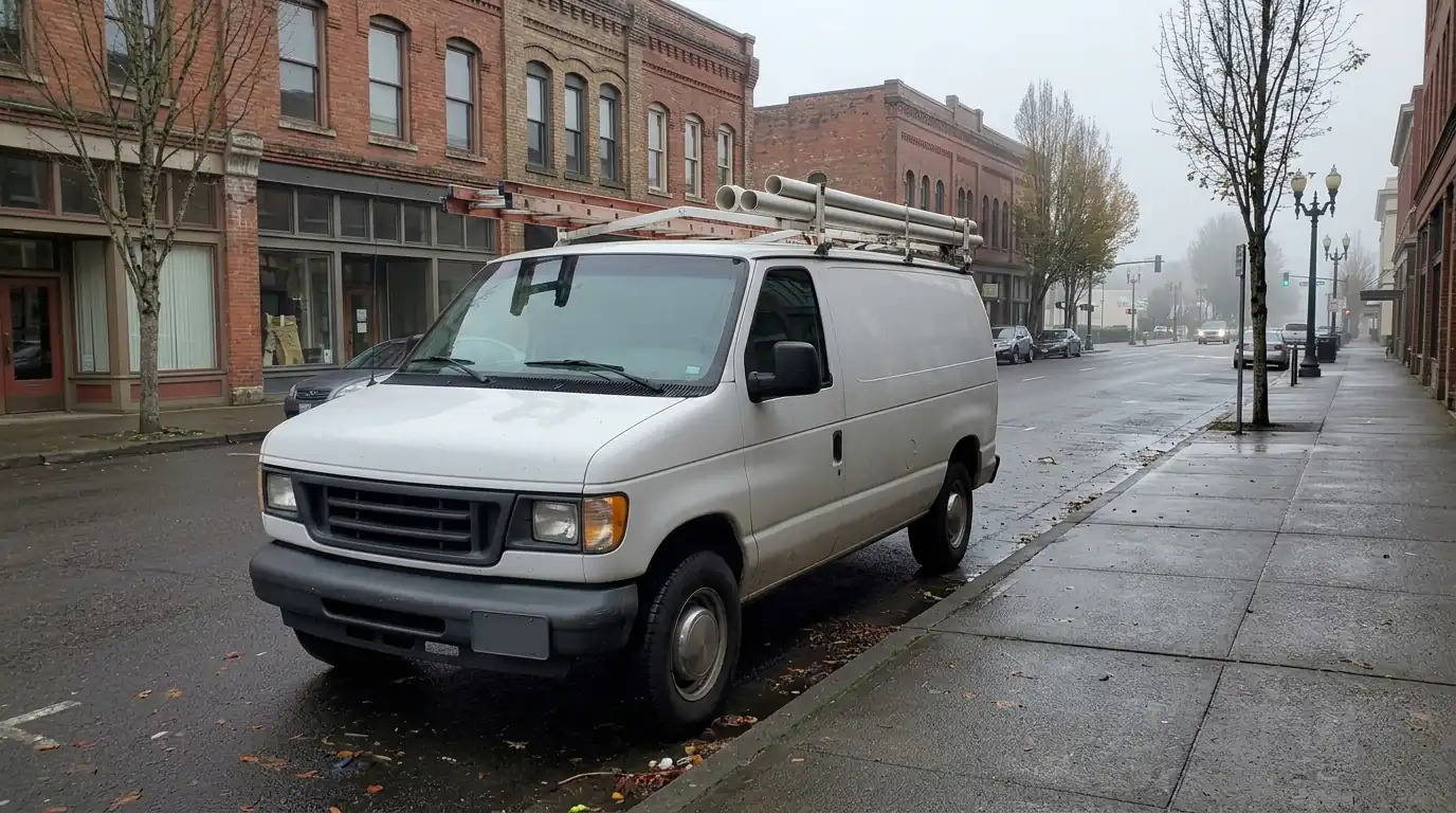Plumbing van in downtown Salem, Oregon